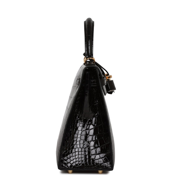 Hermès Kelly 25 Noir (Black) Alligator Mississippi Matte Gold