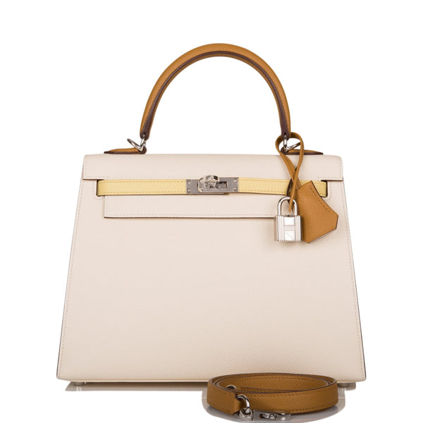 Hermes Kelly Sellier 25 Tri-Color Nata, Jaune Poussin and Sesame