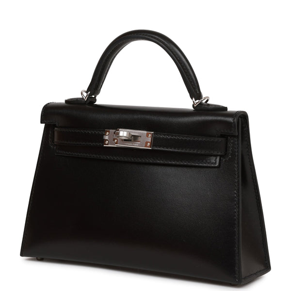 Hermes Kelly 20 Sellier Black Box Leather Mini Bag Palladium Hardware –  Mightychic