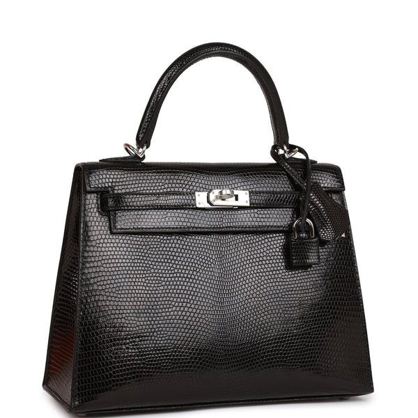 Hermes Kelly 25 Sellier Black Lizard Gold Hardware 