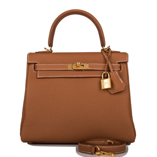 Hermes Kelly 25 Retourne Bag Coveted Gold Togo Gold Hardware – Mightychic