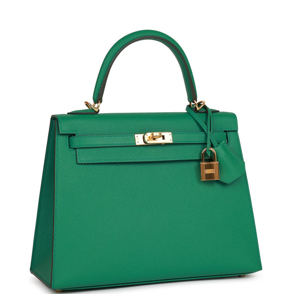 Hermes Kelly 25 Sellier Bag Vert Criquet Epsom Leather with Gold Hardw –  Mightychic