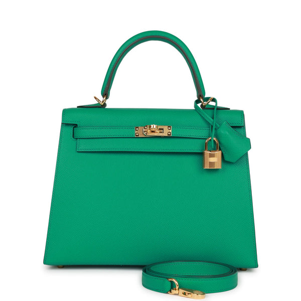 Hermes Tri-Color Bleu Brume, Vert Jade & Gold Epsom Sellier Kelly 25cm –  Madison Avenue Couture