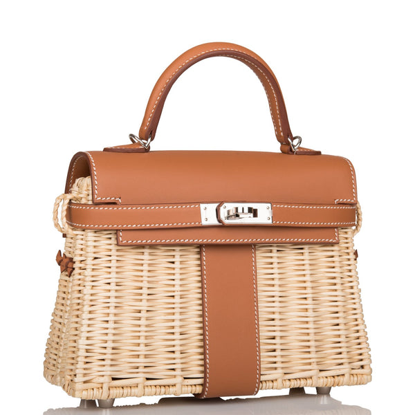 Hermès White Mini Kelly Picnic 20cm of Osier Wicker and Swift