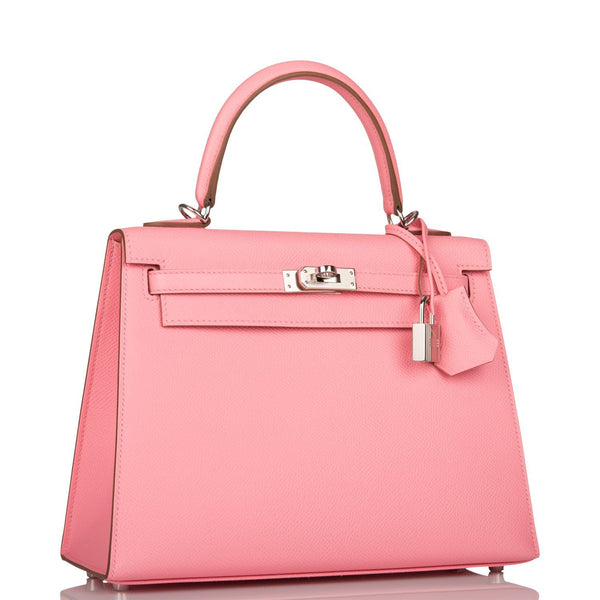 Hermes Kelly 25 Sellier Bag Pink Rose Confetti Palladium Hardware