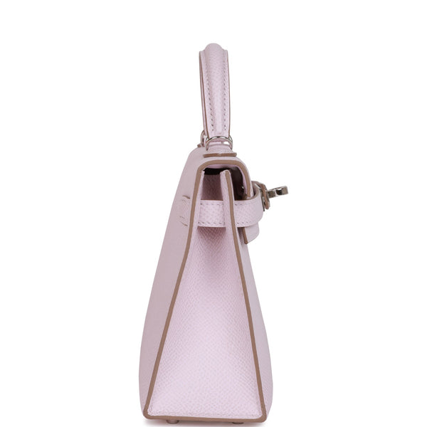 Hermès Kelly Rouge SELLIER, Pale Mauve and Caban Tri-Color Epsom Mini 20 II Palladium Hardware, 2022 (Like New), Pink/Red/Black Womens Handbag