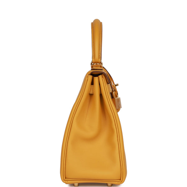 Hermes Kelly Retourne 25 Jaune Ambre Swift Gold Hardware – Madison Avenue  Couture