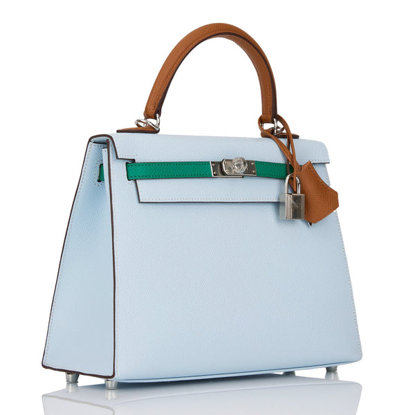 A LIMITED EDITION VERT BOSPHORE & BLEU ORAGE MADAME LEATHER VERSO SELLIER  KELLY 25 WITH PALLADIUM HARDWARE