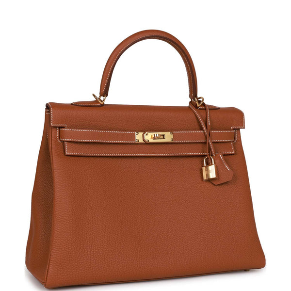 Hermès Kelly 35 Stitch Gold And Orange Togo Bag