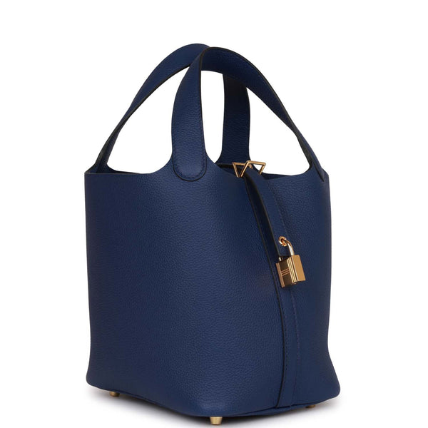 Hermes Picotin Lock 18 Bag Blue Sapphire Tote Clemence Gold Hardware at  1stDibs