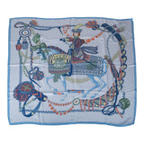 Hermes "Le Timbalier" Bleu Ciel Washed Silk Twill Scarf 90cm