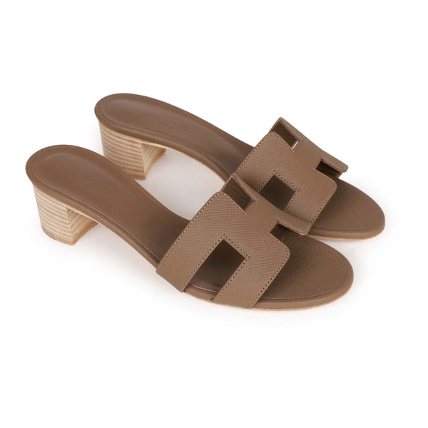 HERMES Epsom Oasis Sandals 40.5 Etoupe 1176640