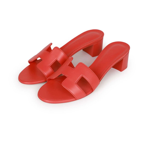 Guốc Cao Gót nữ Hermès HM Oasis Sandal Mules Slides Rouge Jaipur Màu Cam
