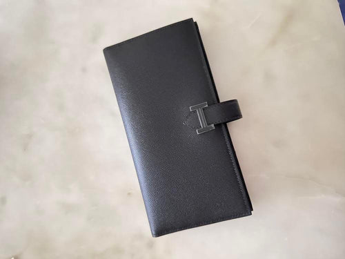 Hermes Bearn Gusset Long Wallet Black Epsom Black Hardware