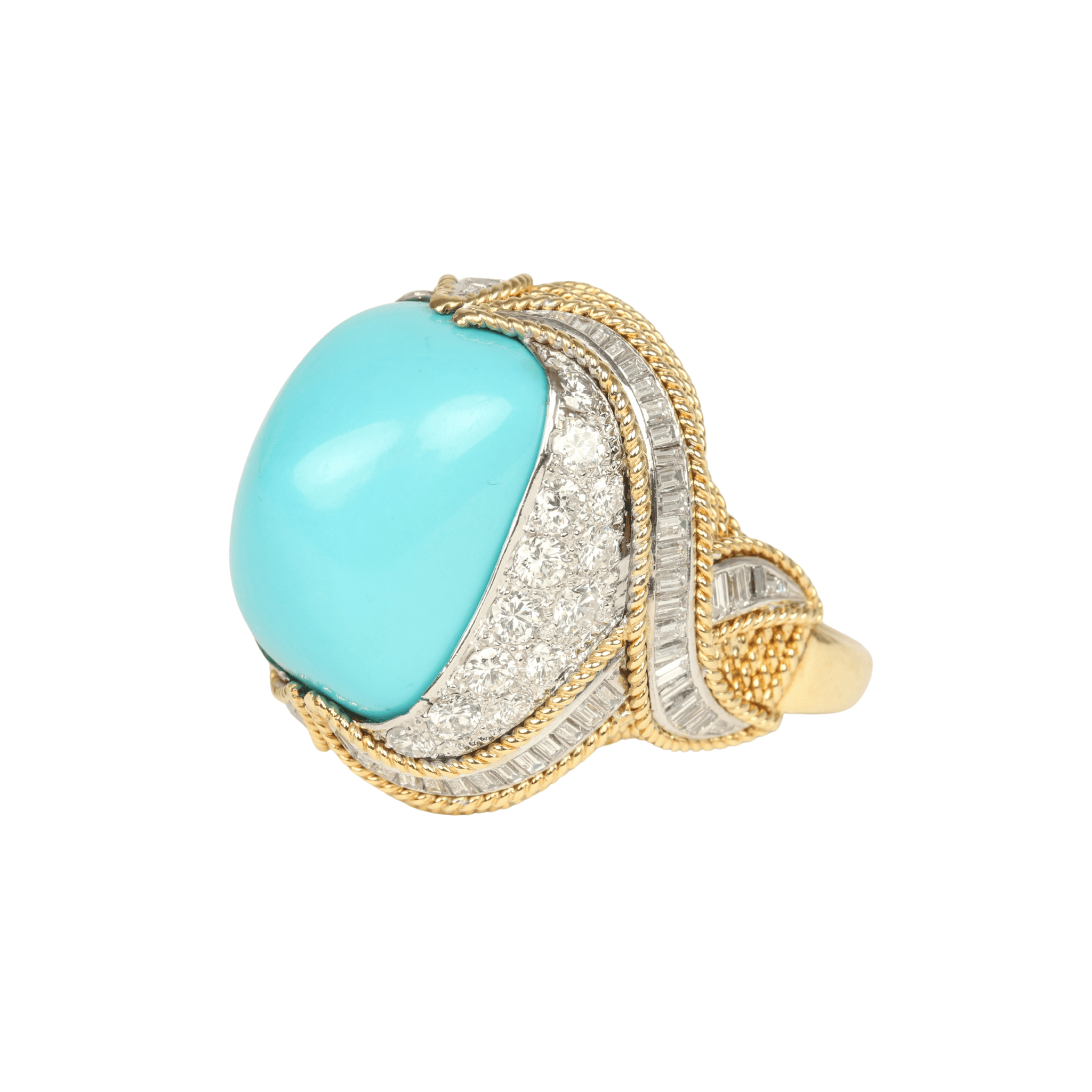 For Future Reference Vintage 1970s Turquoise and Diamond Cocktail Ring
