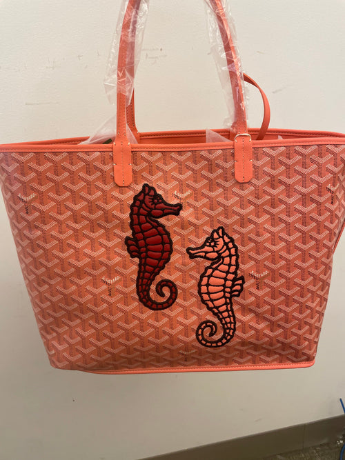 Goyard Anjou PM Seahorse Embroidery Coral Goyardine Canvas and Chevroches Calfskin PHW