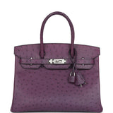 Pre-owned Hermes Birkin 30 Violet Ostrich Palladium Hardware