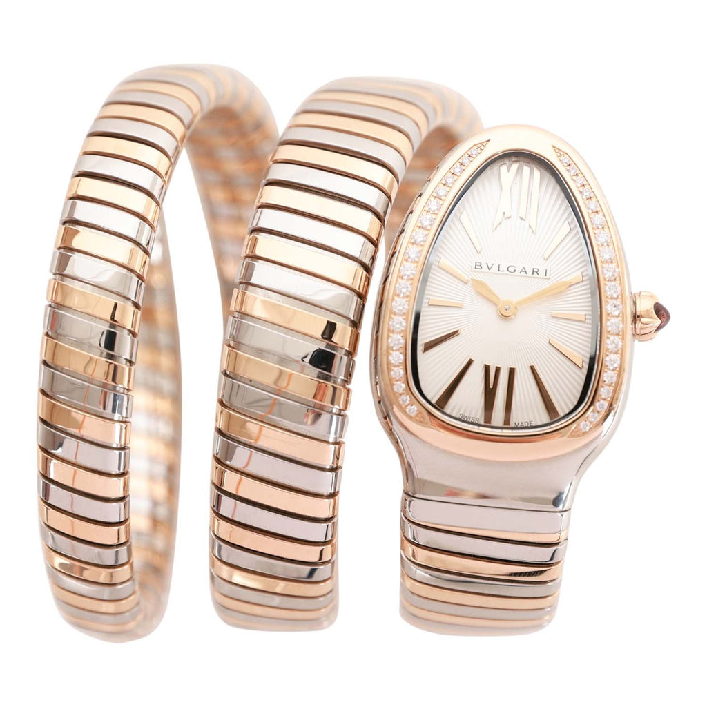Bvlgari Serpenti Tubogas Rose Gold and Stainless Steel Diamonds Double Tour Watch
