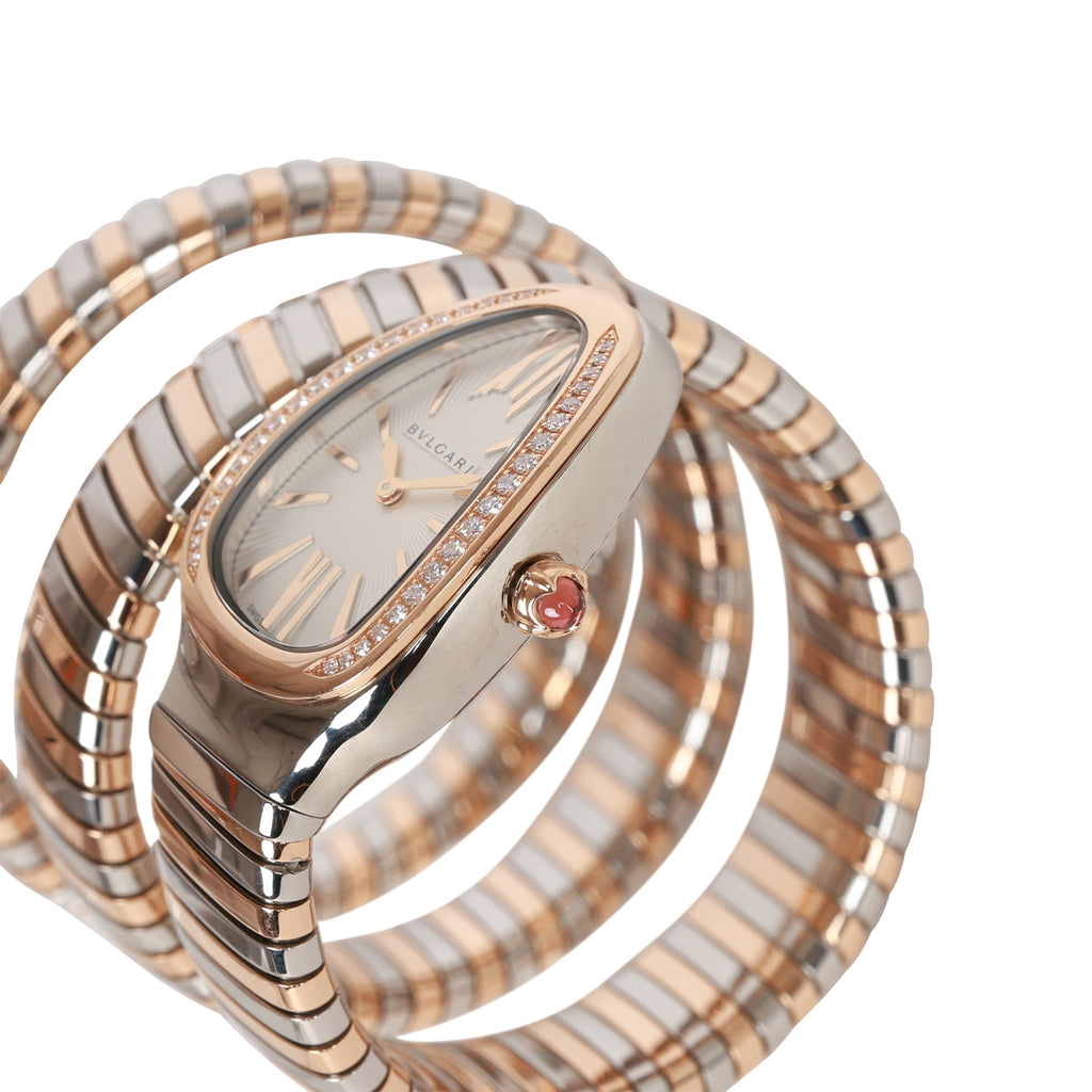Bvlgari Serpenti Tubogas Rose Gold and Stainless Steel Diamonds Double Tour Watch