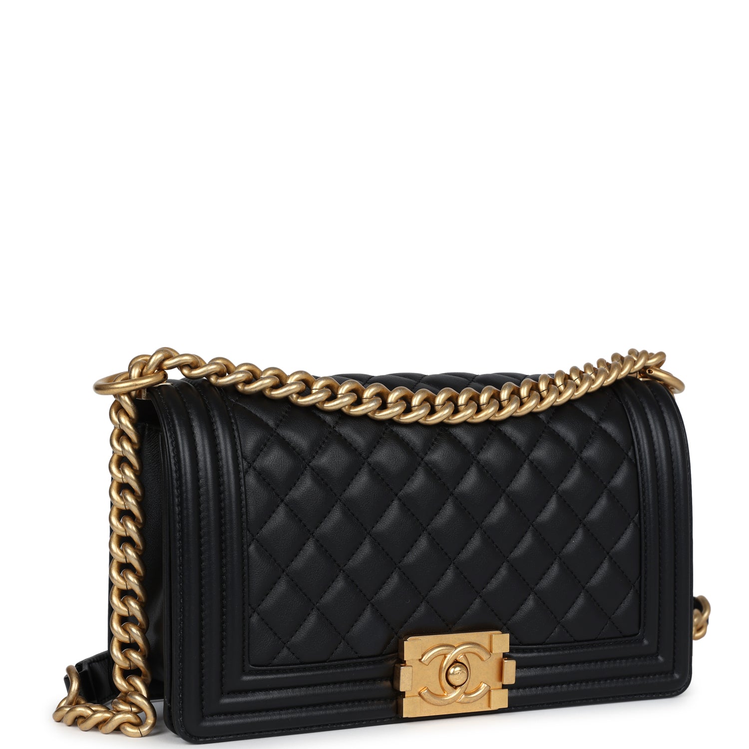 Chanel Medium Boy Bag Black Calfskin Antique Gold Hardware – Madison ...