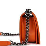 Pre-owned Chanel Medium Boy Bag Orange Python Aged Ruthenium Hardware