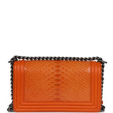 Pre-owned Chanel Medium Boy Bag Orange Python Aged Ruthenium Hardware