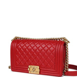 Pre-owned Chanel Medium Boy Bag Red Lambskin Antique Gold Hardware