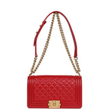 Pre-owned Chanel Medium Boy Bag Red Lambskin Antique Gold Hardware