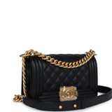 Chanel Small Boy Bag Black Caviar Antique Gold Hardware