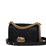 Chanel Small Boy Bag Black Caviar Antique Gold Hardware