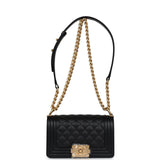 Chanel Small Boy Bag Black Caviar Antique Gold Hardware