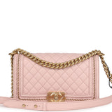 Chanel Medium Boy Bag Light Pink Lambskin Antique Gold Hardware