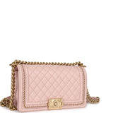 Chanel Medium Boy Bag Light Pink Lambskin Antique Gold Hardware