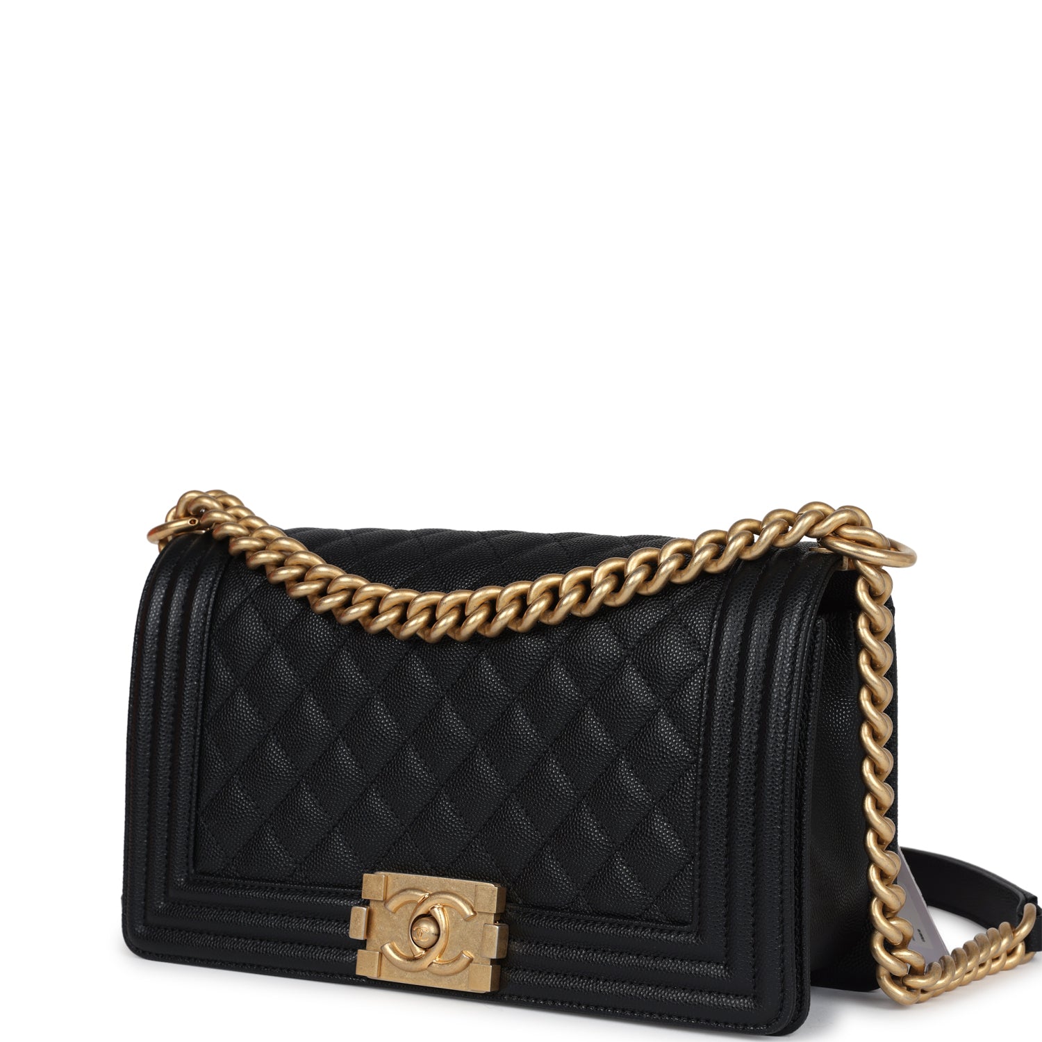 Chanel New Medium Boy Bag Black Caviar Antique Gold Hardware – Madison 