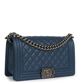 Chanel Medium Boy Bag Blue Lambskin Ruthenium Hardware