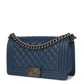 Chanel Medium Boy Bag Blue Lambskin Ruthenium Hardware