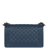 Chanel Medium Boy Bag Blue Lambskin Ruthenium Hardware