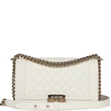 Chanel Medium Boy Bag White Caviar Light Gold Hardware