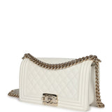 Chanel Medium Boy Bag White Caviar Light Gold Hardware