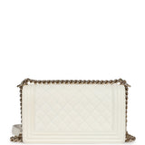 Chanel Medium Boy Bag White Caviar Light Gold Hardware