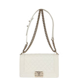 Chanel Medium Boy Bag White Caviar Light Gold Hardware