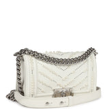 Chanel Small Pearl Boy Bag White Calfskin Silver Hardware