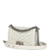 Chanel Small Pearl Boy Bag White Calfskin Silver Hardware