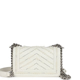 Chanel Small Pearl Boy Bag White Calfskin Silver Hardware