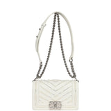 Chanel Small Pearl Boy Bag White Calfskin Silver Hardware