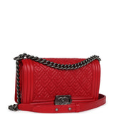 Chanel Old Medium Boy Bag Red Lambskin Aged Ruthenium Hardware