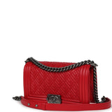 Chanel Old Medium Boy Bag Red Lambskin Aged Ruthenium Hardware