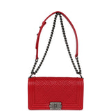 Chanel Old Medium Boy Bag Red Lambskin Aged Ruthenium Hardware