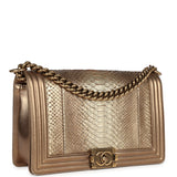 Pre-owned Chanel Medium Boy Bag Metallic Gold Python Antique Gold Hardware