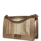 Pre-owned Chanel Medium Boy Bag Metallic Gold Python Antique Gold Hardware